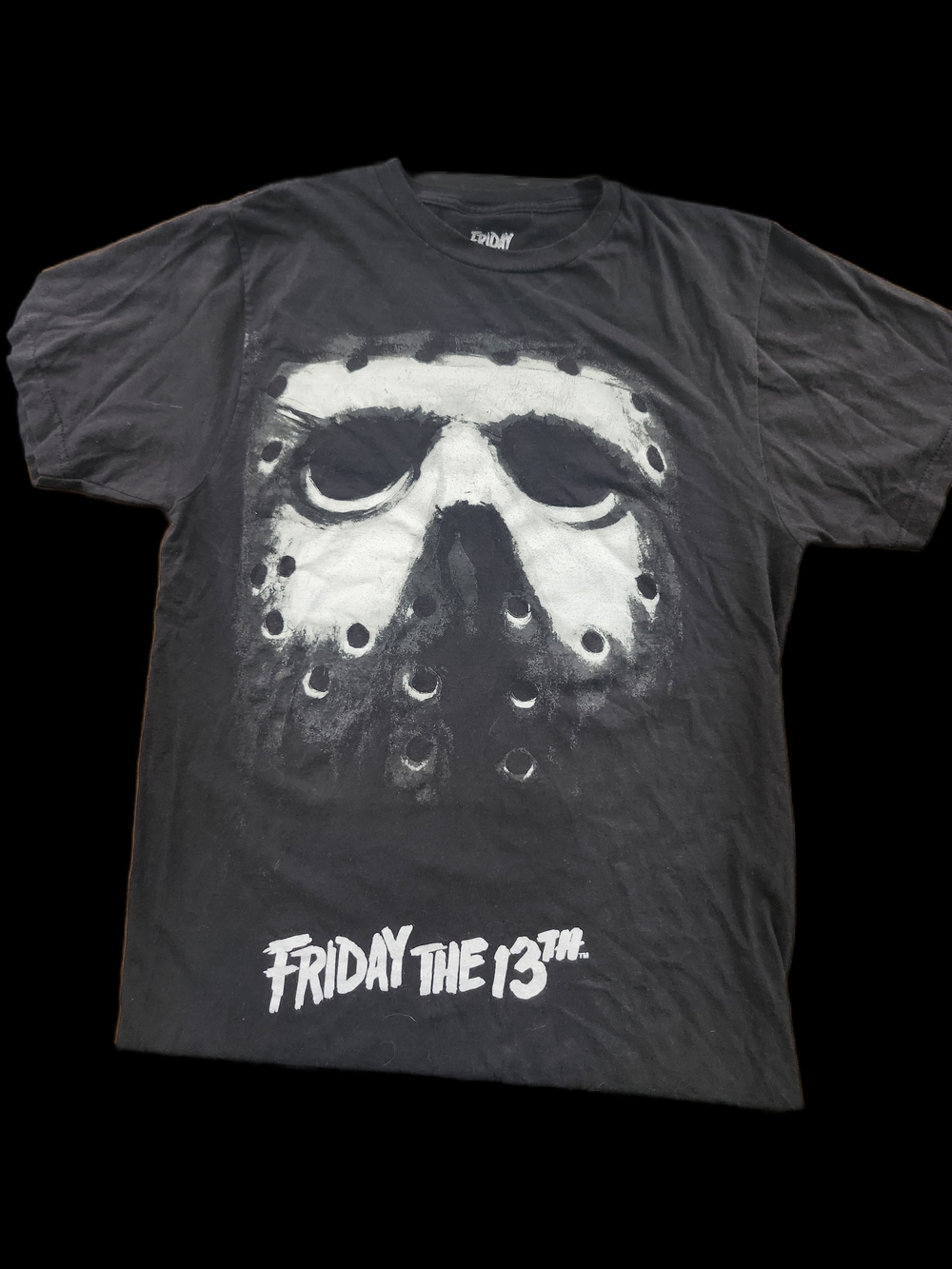 Friday the 13th Black Graphic Tee with White Mask Print